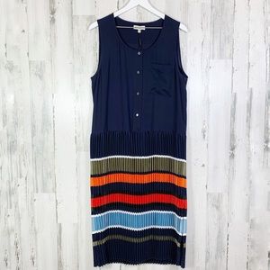 Public School Jama Navy Sleeveless Striped Pleated Midi Dress Size 6